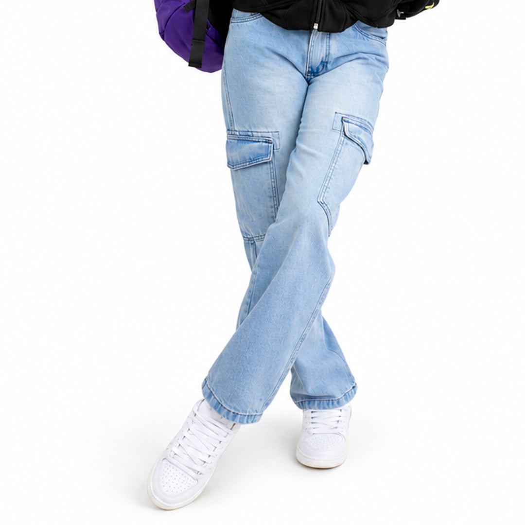Calça Feminina Jeans Cargo Azul FA-442