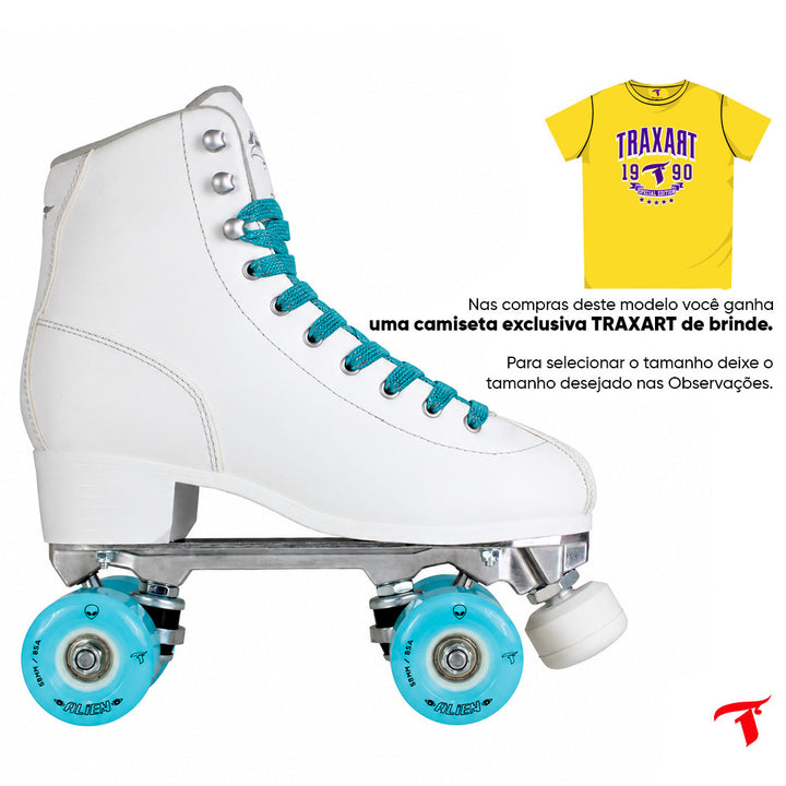 Patins Klassic Branco com Rodas de LED - Azul