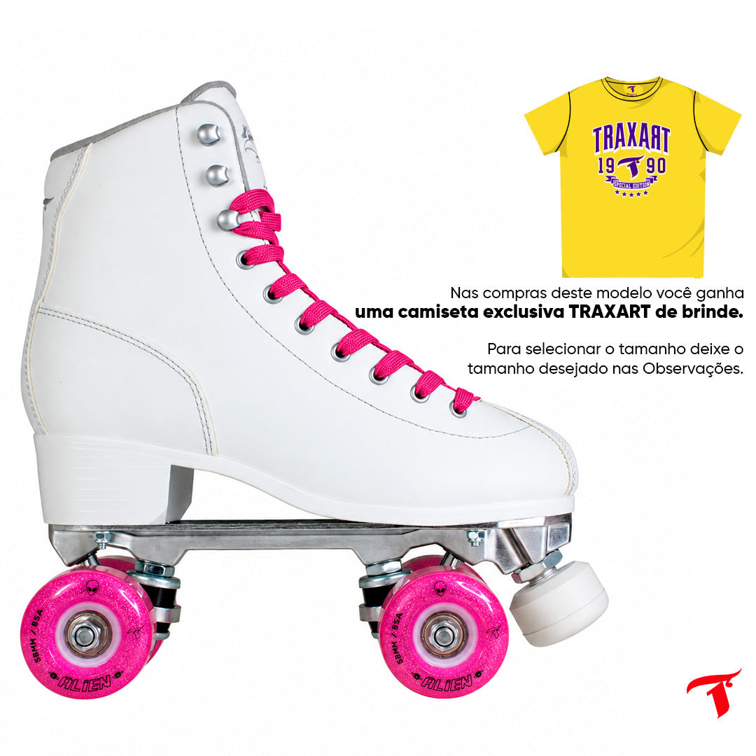 Patins Klassic Branco com Rodas de LED - Rosa