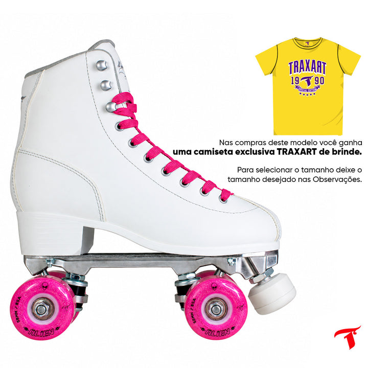 Patins Klassic Branco com Rodas de LED - Rosa