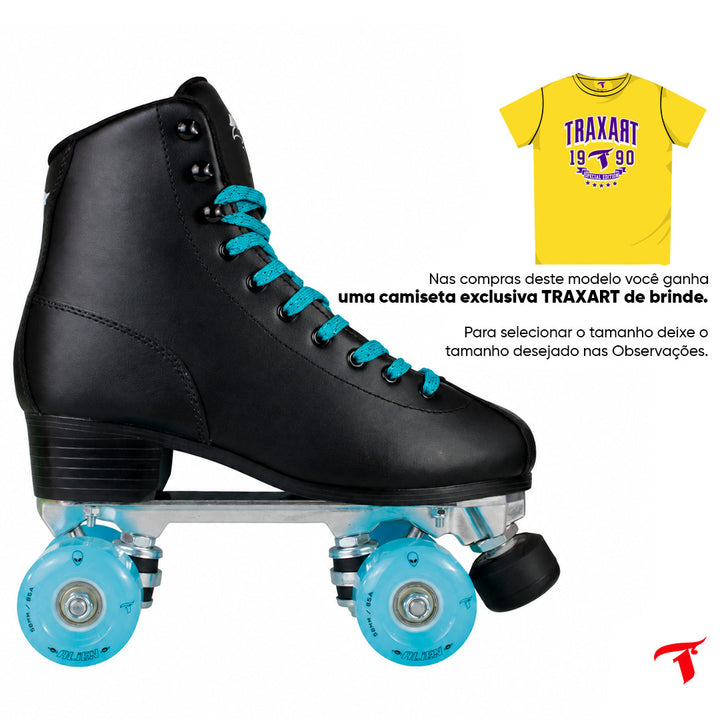 Patins Klassic Preto com Rodas de LED - Azul