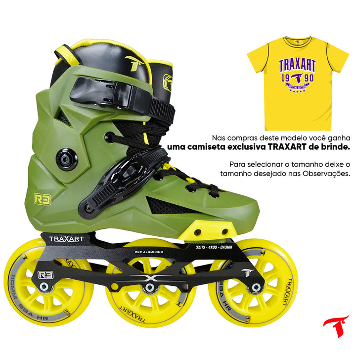 Patins R3 Verde/Amarelo - 110mm ABEC-9 Cromo