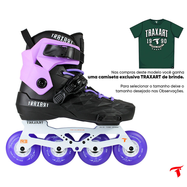 Patins Custom com Cuff Lilás + Base Híbrida + Rodas de LED 80mm Roxo