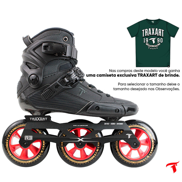 Bota Kustom Carbono Preto + Base Hibrida + Rodas High Performance 110mm/85A