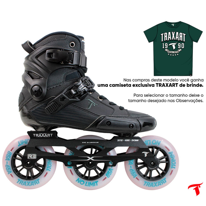 Bota Kustom Carbono Preto + Base Hibrida + Rodas 110mm/85A-65A