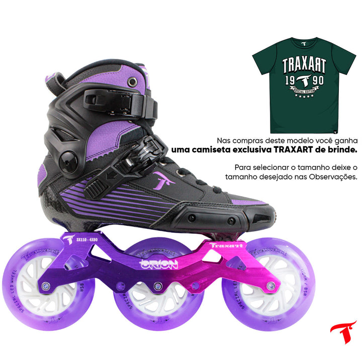 Bota Kustom Carbono Roxo + Base Orion + Rodas LED Roxa 110mm