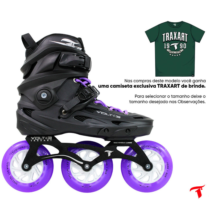 Patins Volt+3 com Rodas de LED Roxa 110mm/85A