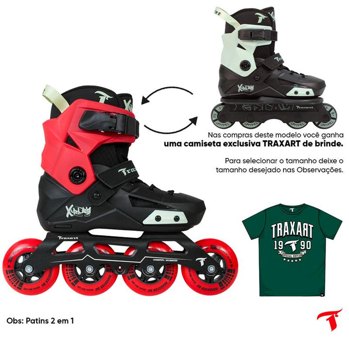 Patins Infantil X-Play 2 em 1 (Personalizado Vermelho)