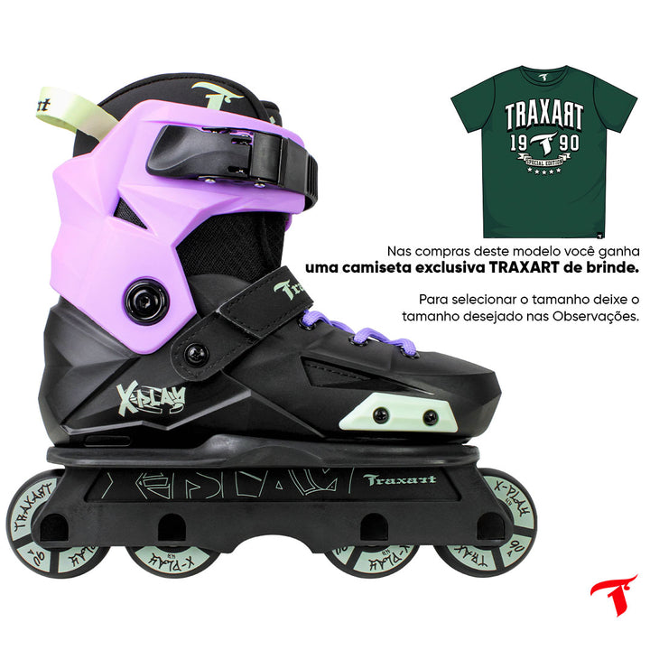 Patins Infantil X-Play + Cuff Lilás + Cadarço Lilás
