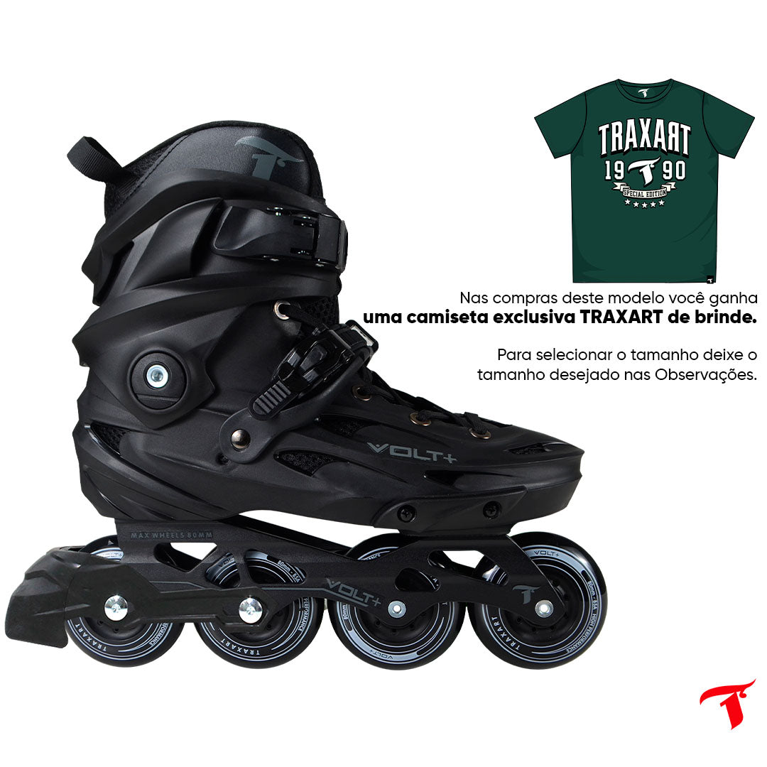 Patins Volt + 2.0 Preto com Freio - 80mm ABEC-9