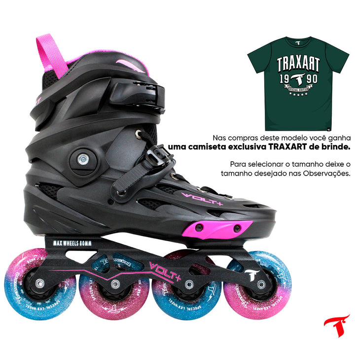 Patins Volt + 2.0 Rosa + Roda de LED Pink/Azul - 80mm/85A