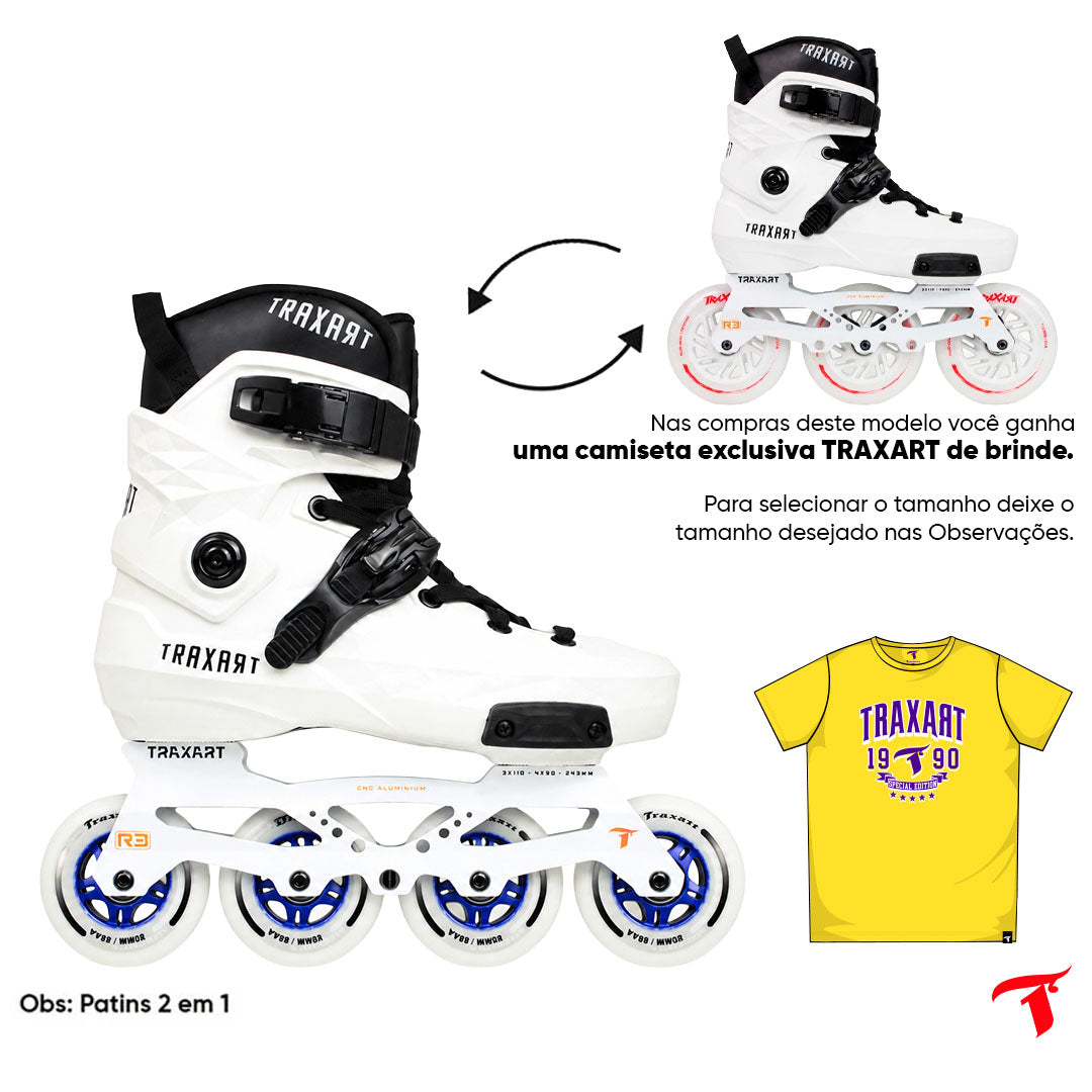Patins Custom Branco 2 em 1 - 4 Rodas ou 3 Rodas de LED