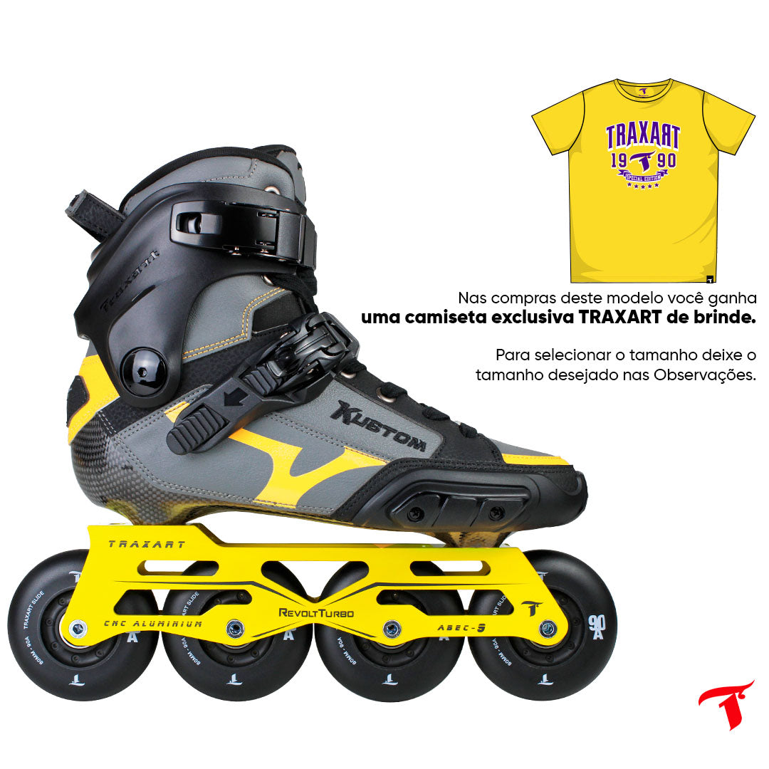 Patins Kustom Amarelo + Base Turbo + Rodas Slides 80mm/90A