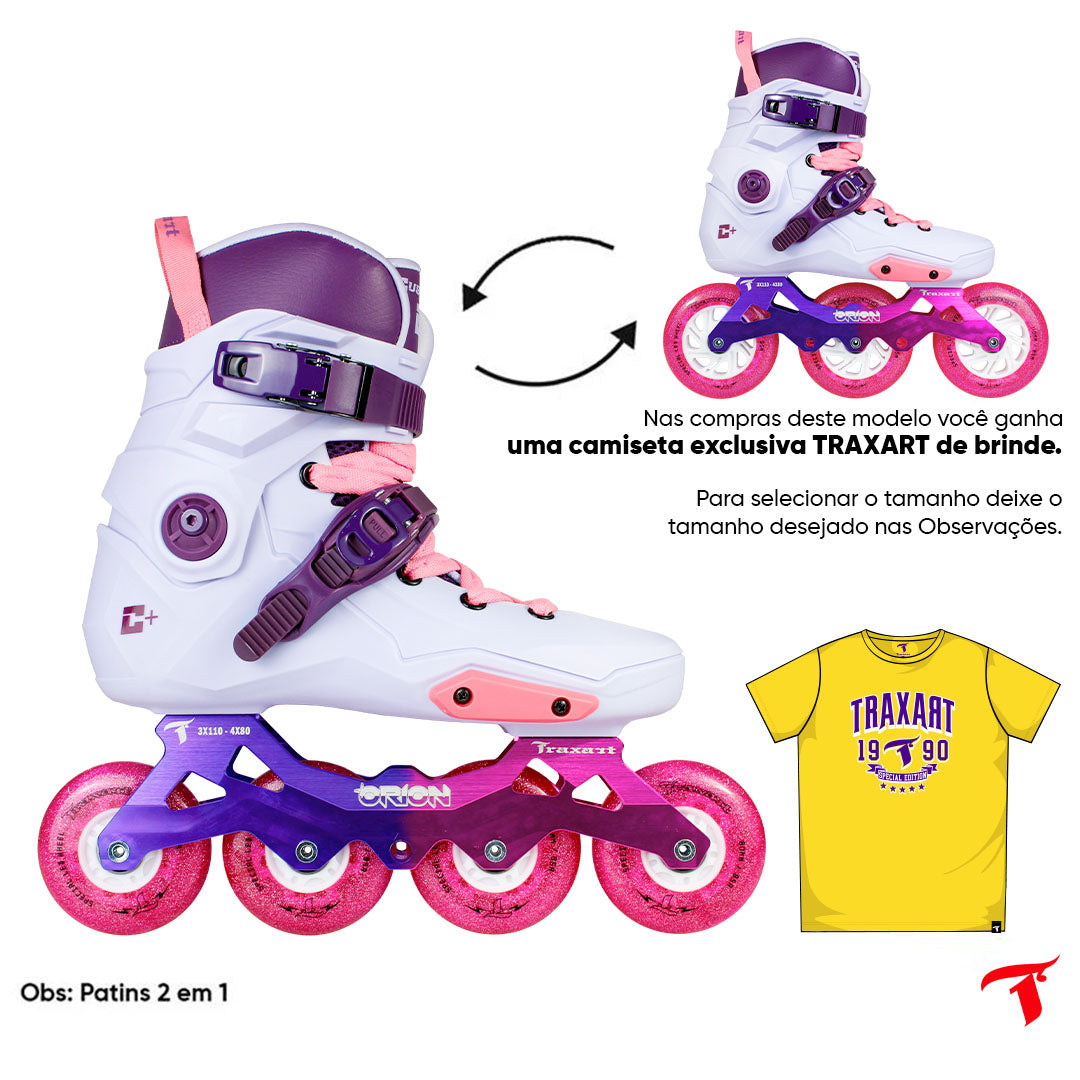 Patins Custom Plus Lilás 2 em 1 - 4 rodas ou 3 rodas