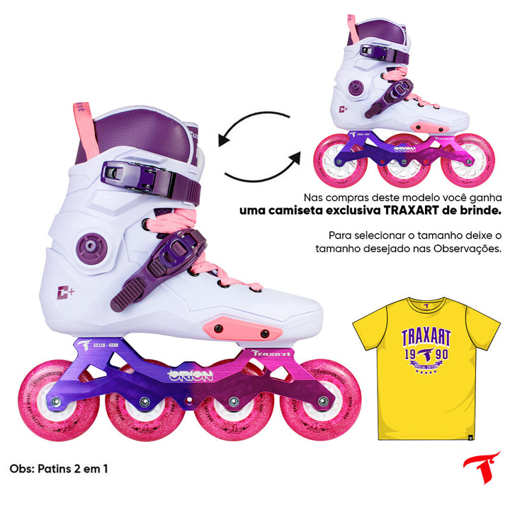 Patins Custom Plus Lilás 2 em 1 - 4 rodas ou 3 rodas