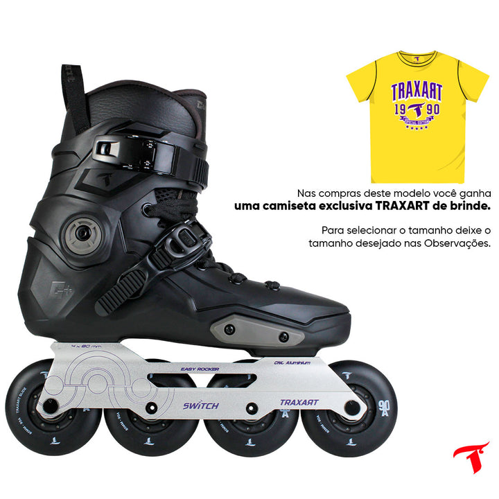 Patins Custom Plus Preta + Base Switch + Rodas Slide 80mm