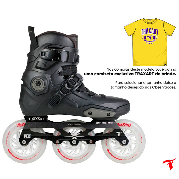 Patins Custom Plus Preta + Base Híbrida + Rodas LED Multicolor 110mm