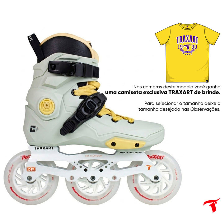 Patins Custom Plus Cinza + Base Híbrida + Rodas LED Multicolor 110mm