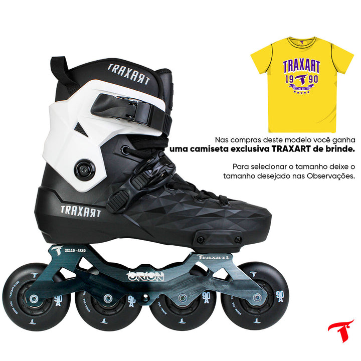 Patins Custom com Cuff Branco + Base Híbrida Orion + Rodas SLIDE 80mm