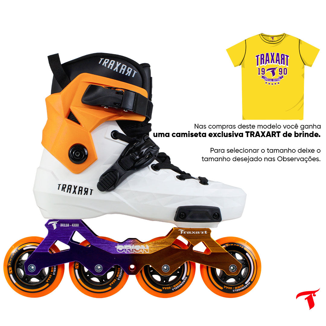 Patins Custom com Cuff Laranja + Base Híbrida Orion + Rodas Laranja 80mm