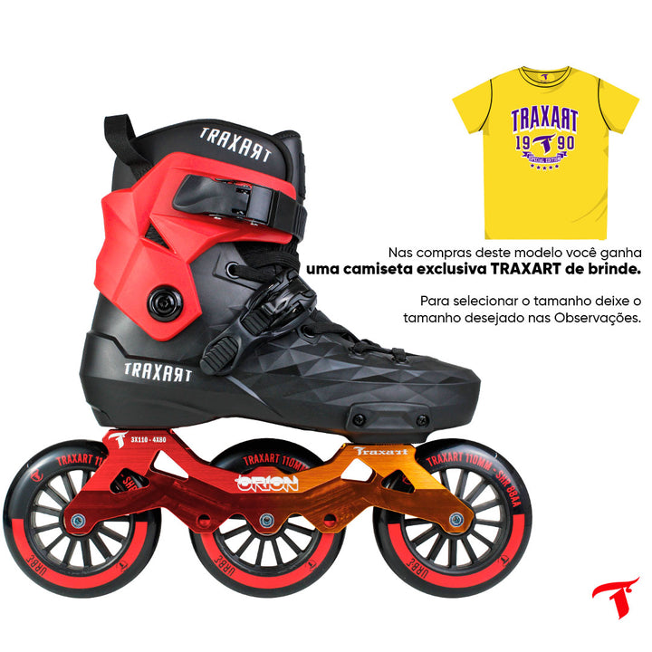 Patins Custom com Cuff Vermelho + Base Híbrida Orion + Rodas Urbe 110mm