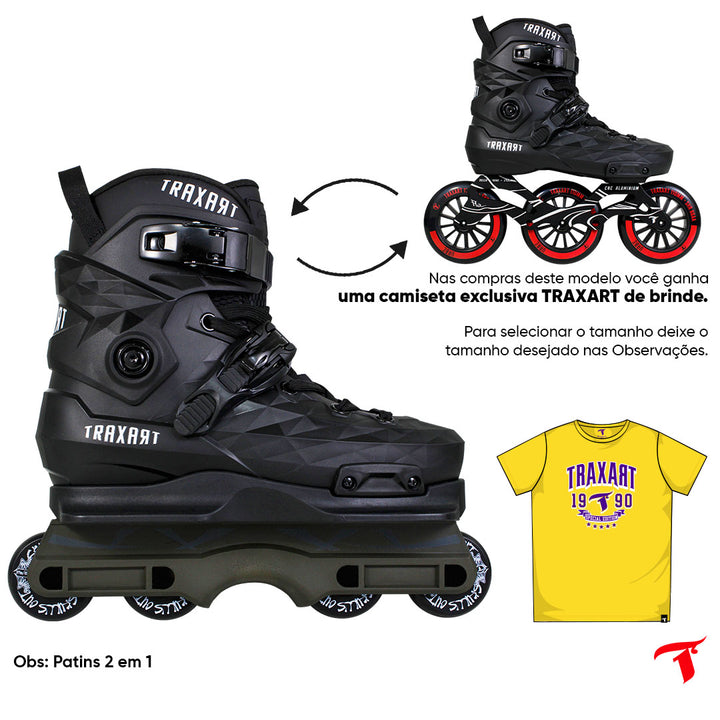 Patins Custom Preto 2 em 1 - Street ou Freestyle