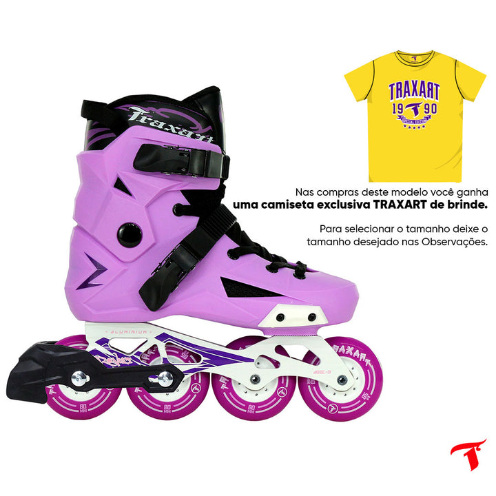 Patins Revolt Lilás com Base Branca com freio - 80mm ABEC-9
