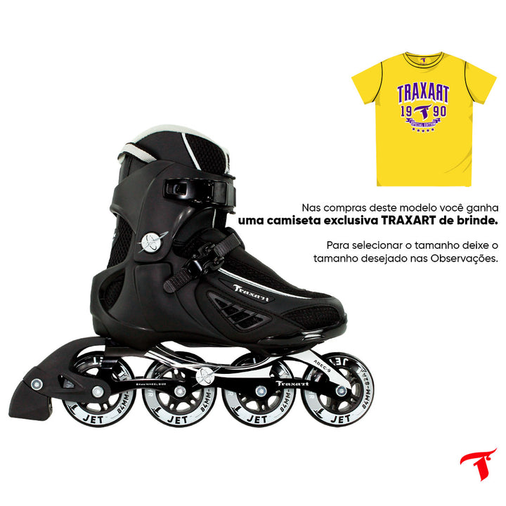 Patins Inline Fitness Jet Preto - 84mm/82A ABEC-9 Cromo