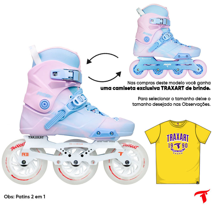 Patins Mesh 'Cotton Candy' + Base Hibrida + Rodas Multicolor 110mm/85A
