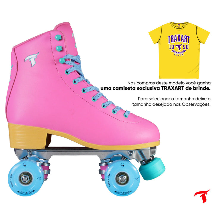 Patins Foxxy Rosa com Rodas de LED - Azul