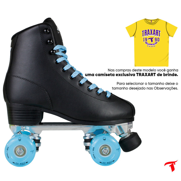 Patins Klassic Preto com Rodas de LED - Azul