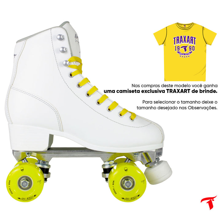 Patins Klassic Branco com Rodas de LED - Amarela