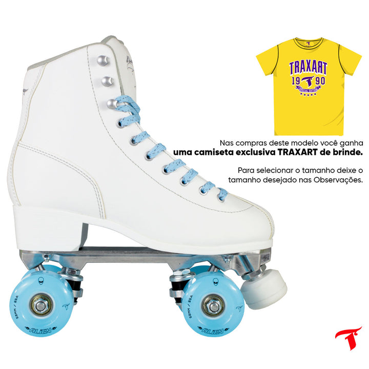 Patins Klassic Branco com Rodas de LED - Azul