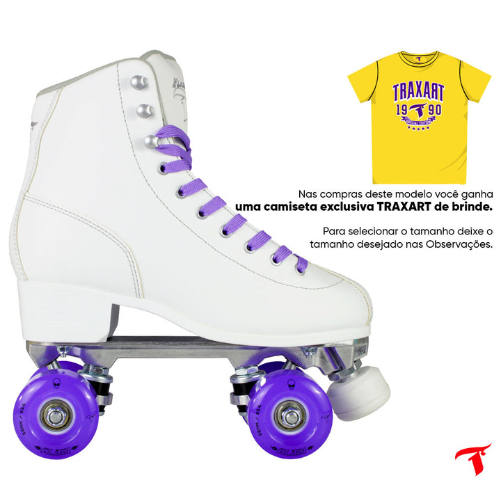 Patins Klassic Branco com Rodas de LED - Roxa
