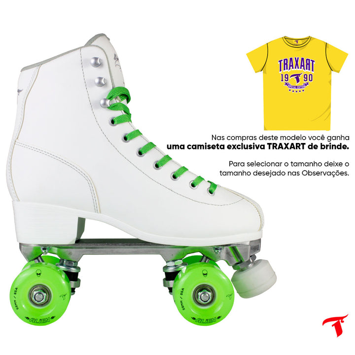 Patins Klassic Branco com Rodas de LED - Verde