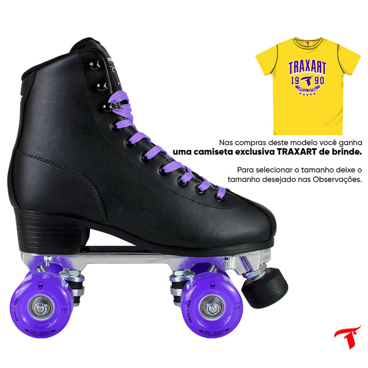 Patins Klassic Preto com Rodas de LED - Roxa