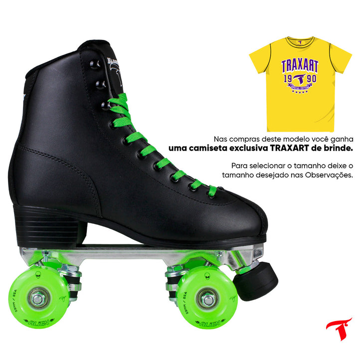 Patins Klassic Preto com Rodas de LED - Verde