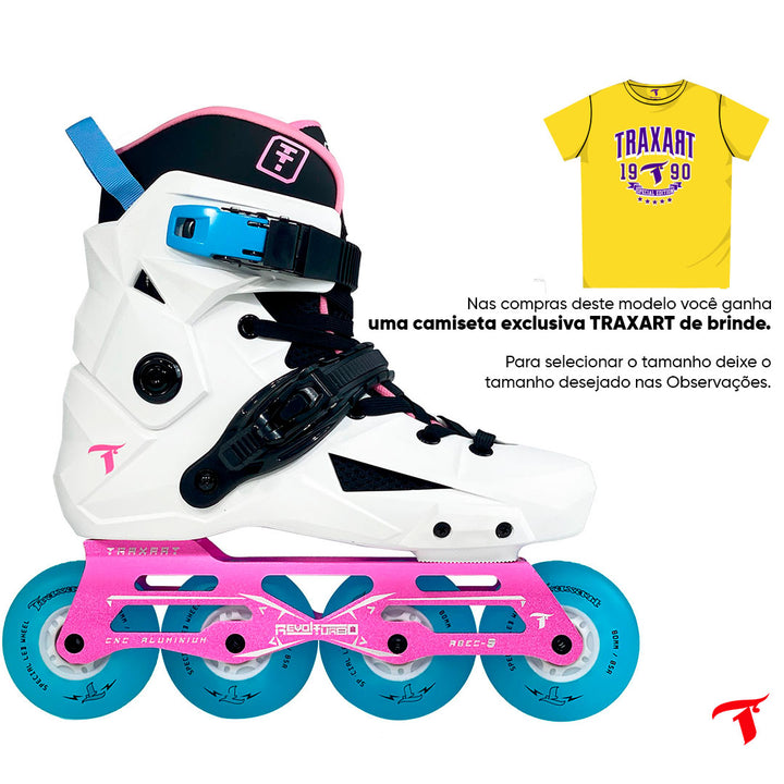 Patins Revolt Turbo Branco com Rodas de LED Azul 80mm/85A