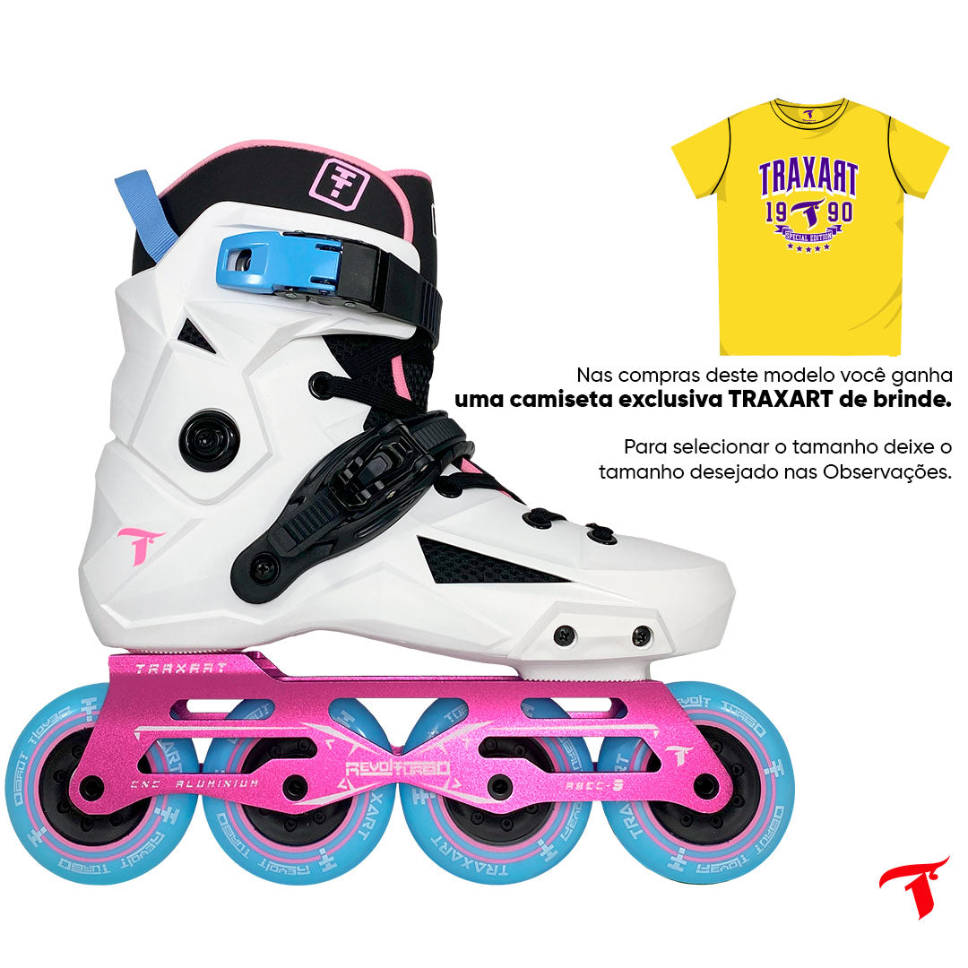 Patins Revolt Turbo Branco e Pink - 80mm ABEC-9 Cromo