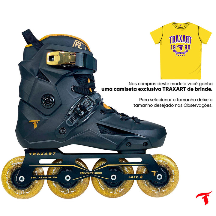 Patins Revolt Turbo Black com Rodas de LED Dourada 80mm/85A