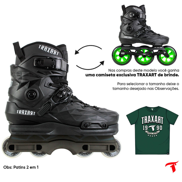 Patins Custom Preto 2 em 1 - Street ou Freestyle