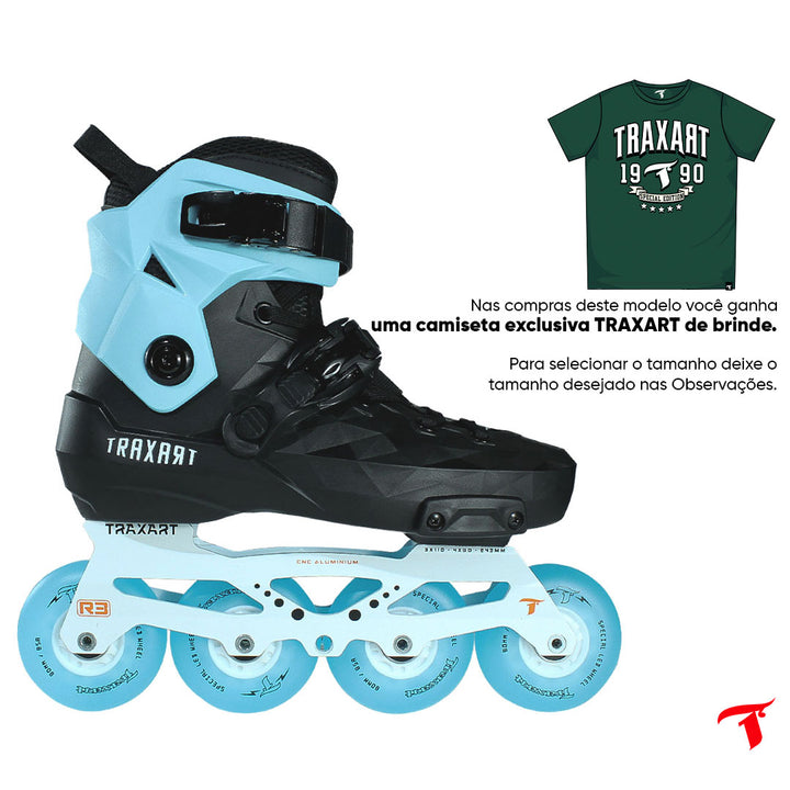 Patins Custom com Cuff Azul + Base Híbrida + Rodas de LED 80mm Azul