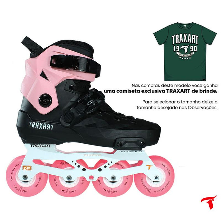 Patins Custom com Cuff Rosa + Base Híbrida + Rodas de LED 80mm Rosa