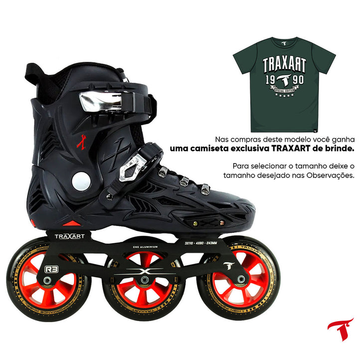 Patins Dynamix Preto V2 + Base Híbrida + Rodas High Performance 110mm