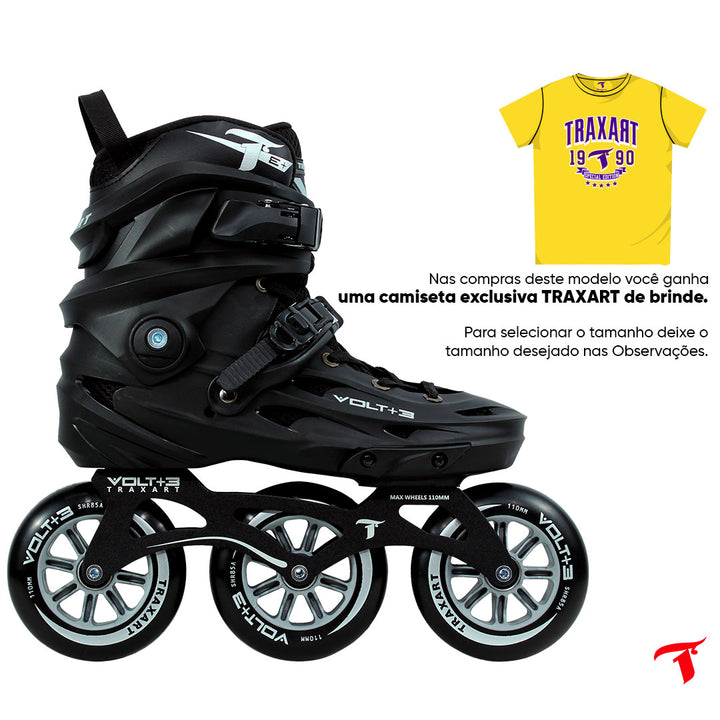 Patins Volt+ 3 Preto - 110mm ABEC-9 Cromo