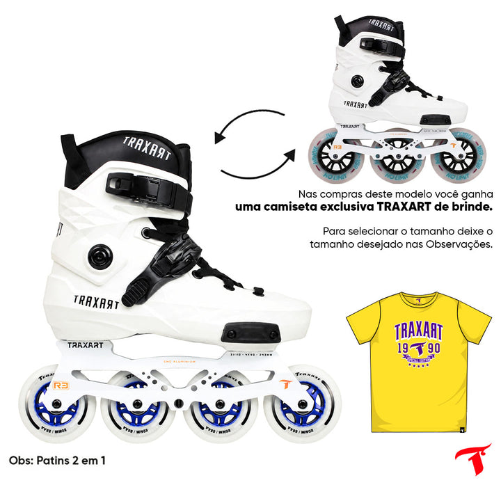 Patins Custom Branco 2 em 1 - 4 Rodas ou 3 Rodas No Limit