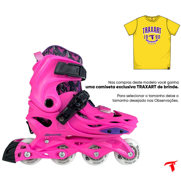 Patins Infantil Freemix Rosa Com Rodas de LED 70mm/83A