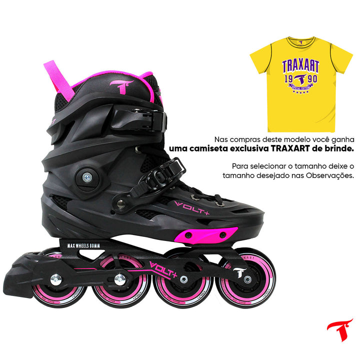 Patins Volt+ 2.0 Rosa com freio - 80mm ABEC-9