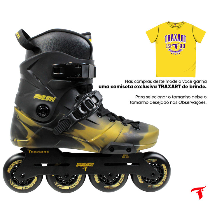 Patins Mesh Black e Gold - 80mm ABEC-9 Cromo
