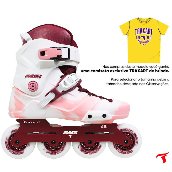 Patins Mesh Branco e Pink - 80mm ABEC-9 Cromo